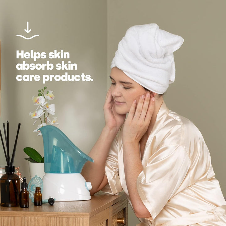 Face Spa Facial Steamer and Nasal Steam Inhaler Set - 2-In-1 Aromatherapy Sauna for Sinus, Cold & Flu Relief and Deep Cleansing Face Steamer with Dual Nose Cones (Blue)