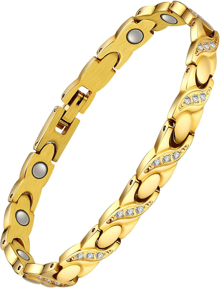 Magnetic Bracelets for Women,Titanium Steel Ladies Magnetic Bracelets,Adjustable Wristband Include Sizing Tool in Gift Box(Fish Tail Design-Silver Gold)