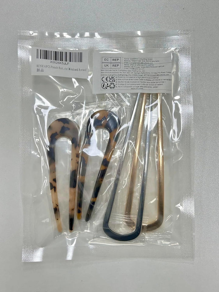 4 PCS French Hair Pins U-Shaped Hair Pins Delicate French Twist Pins for Variety Occasions Gold and Silver Hair Clips Dark and Light Tortoiseshell Clips for Women and Girls (Metal and Acetate)