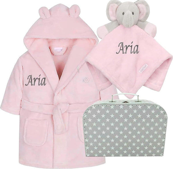 Newborn Baby Boy Gift Set Personalised New Baby Gift Blue Baby Dressing Gown Comforter Hamper Present