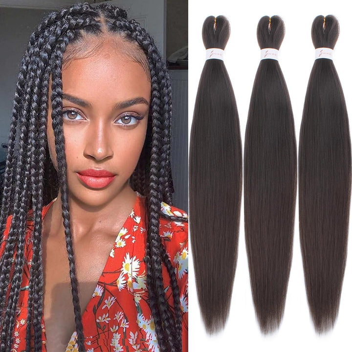 3 Packs Pre Stretched Braiding Hair Extension Yaki Texture EZ Braids Hair for Coi Leray Braids Black Braiding Crochet Hair Extensions /30 Inch 1B#