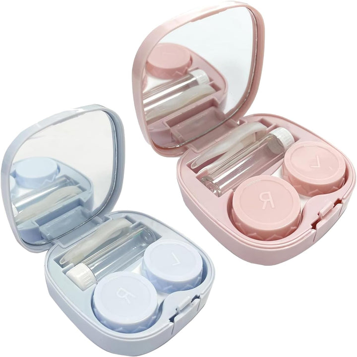 2 PCS Travel Contact Lens Case with Mirror, Portable and Leakproof Contact Lens Container for Soft Lenses, Compact Contact Lens Case for Travel with Tweezers and Solution Bottle, Perfect Contact Lens