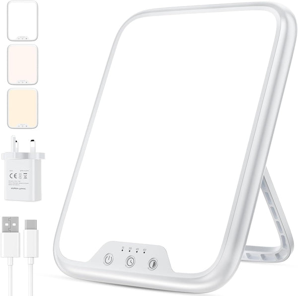 SAD Lamp, 10000 Lux SAD Light Therapy Lamp for Depression, SAD Light with 3 Color Temperatures, Adjustable Brightness, 4 Timer Setting Compact Size Full Uv-Free Daylight Lamp for Seasonal Mood Changes