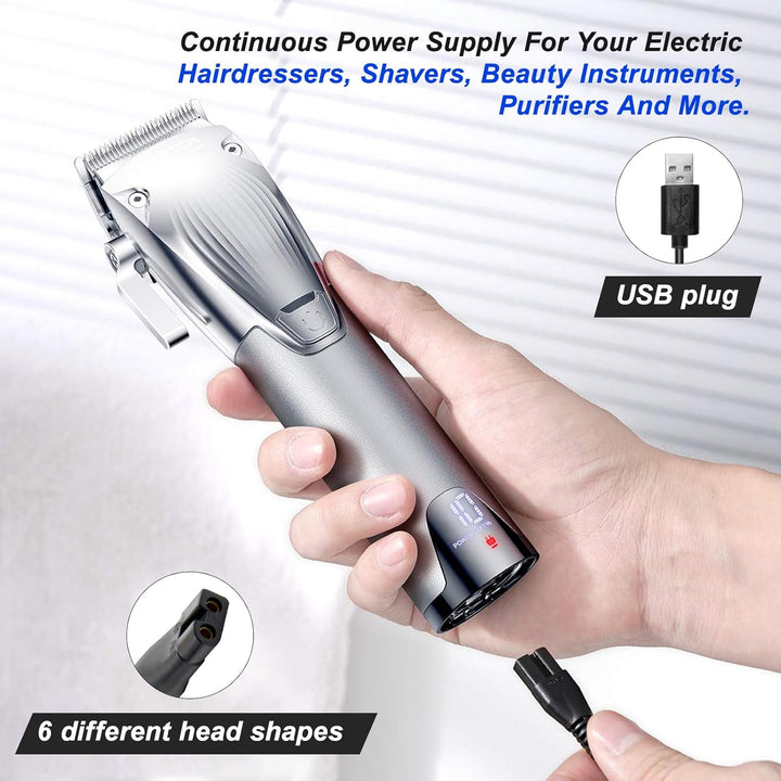 7Pcs Universal Electric Shaver Charger Kit,Usb Power Adapter Cord Replacement with 6Pcs Heads,Suitable for Electric Hair Clippers,Beard Trimmers,Shavers,Beauty Instruments,Bathroom&Travel Essential,5V