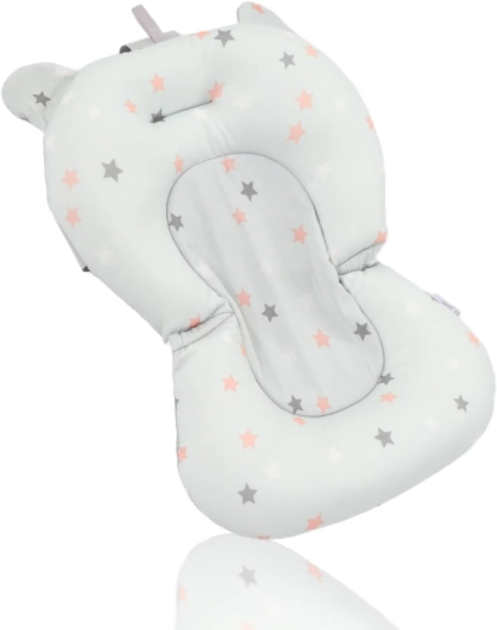 Floating Baby Bath Seat Cushion, Newborn Tub Supporter with Safety Belts Adjustable Foldable, Baby Bath Seat Cushion, 3 Snap Safety Belts for Infant Newborn (White Stars)