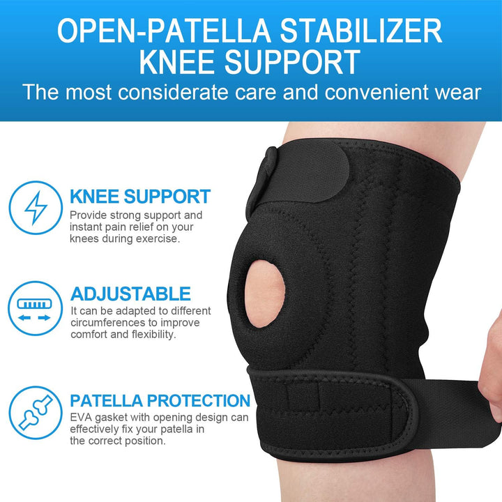 Knee Support with Open-Patella Design for Joint Pain, Sports, Injury Rehabilitation, Adjustable Knee Brace for Men Woman with 3 Straps, for Knee Circumference (12.5" to 18.5")