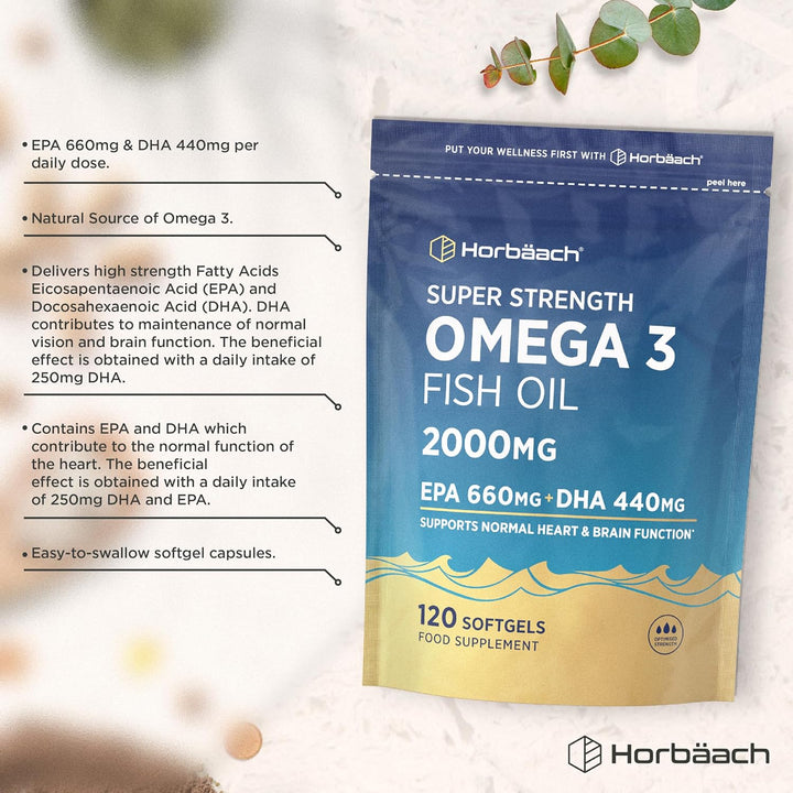 Omega 3 Capsules High Strength 2000Mg with 660Mg of EPA and 440Mg of DHA | 120 Softgels | Natural Source of Omega 3 Fish Oil | by