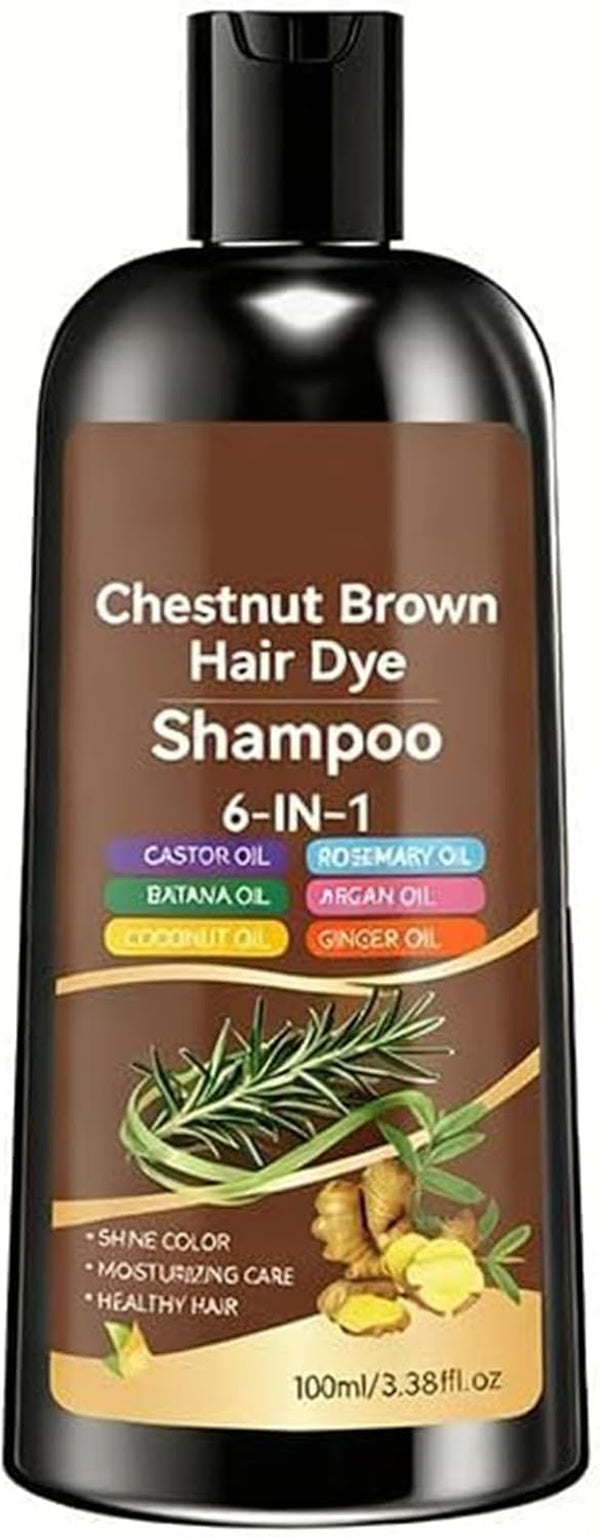 Hair Dye Shampoo, 6 in 1 Natural Herbal Ingredients Hair Colour Shampoo, Grey Hairs Beard Coverage, Non-Irritating & Nourishing, Instant & Easy for Men Women (Chestnut Brown)