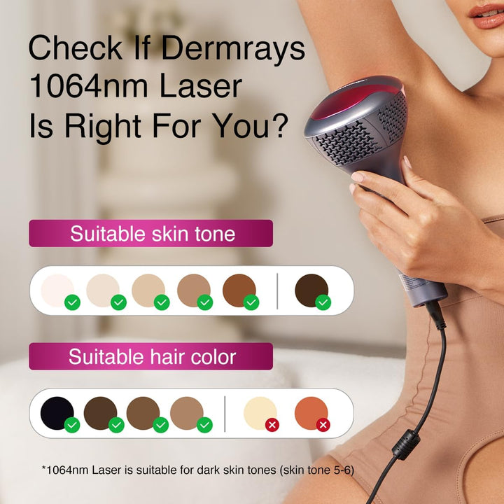 1064Nm Diode Laser Hair Removal for Women Men Skin Tone 1-6 Ice Cooling Hair Removal Wide Angle Hair Removal for Face Body Deep Skin