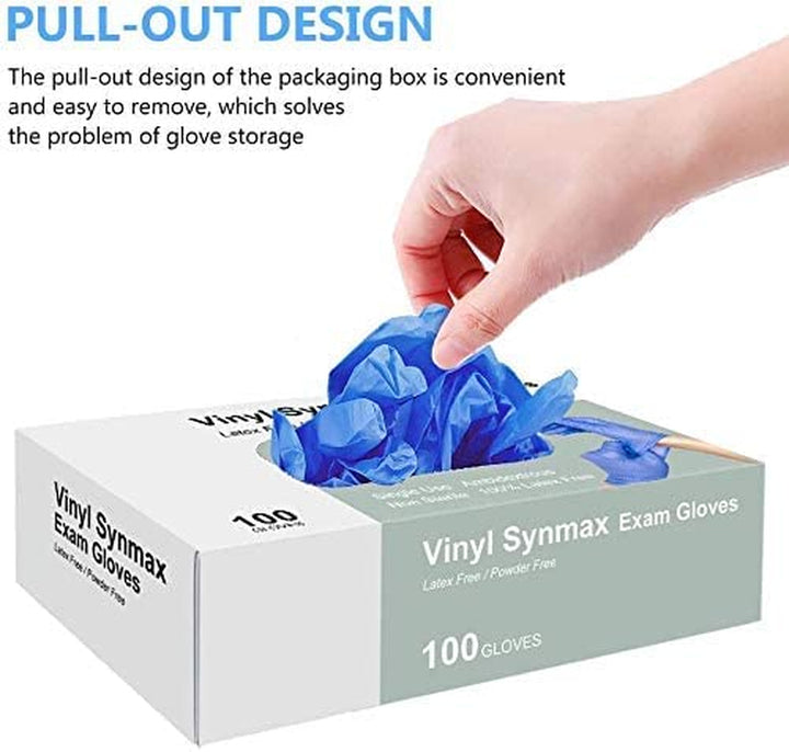 Blue Vinyl Disposable Gloves Large 100 Pack - Latex Free, Powder Free Medical Exam Gloves - Surgical, Home, Cleaning, and Food Gloves - Ambidextrous (L Pack of 100)