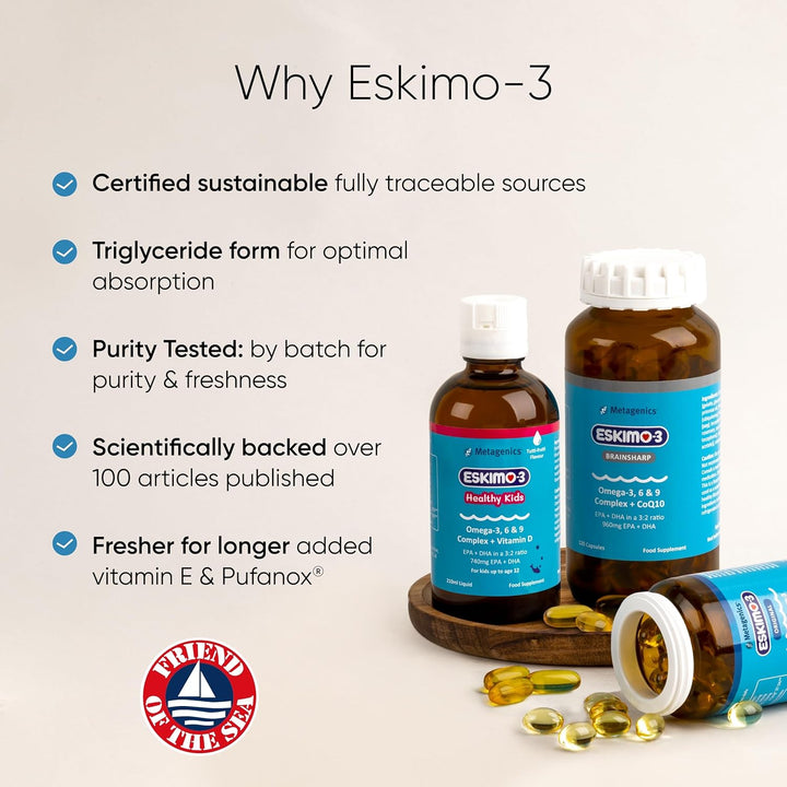 Eskimo-3 Brainsharp Fish Oil by  - Omega-3, 6 & 9 + Coq10 for Memory & Concentration - 960Mg EPA & DHA - Lemon, 120 Capsules