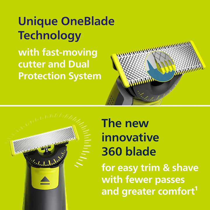 Oneblade Hybrid 360 Blade Technology Electric Shaver for Face & Body, Beard Trimmer/Groomer with 3 X 360 Blade, 3 X Stubble Comb (1,3,5Mm) & 1X Body Kit, Model QP2824/31