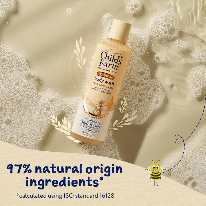 Oatderma Body Wash, Fragrance Free, Soothing Face Bath Shower Gel, Sensitive Skin Soap, Baby Kids, 250Ml