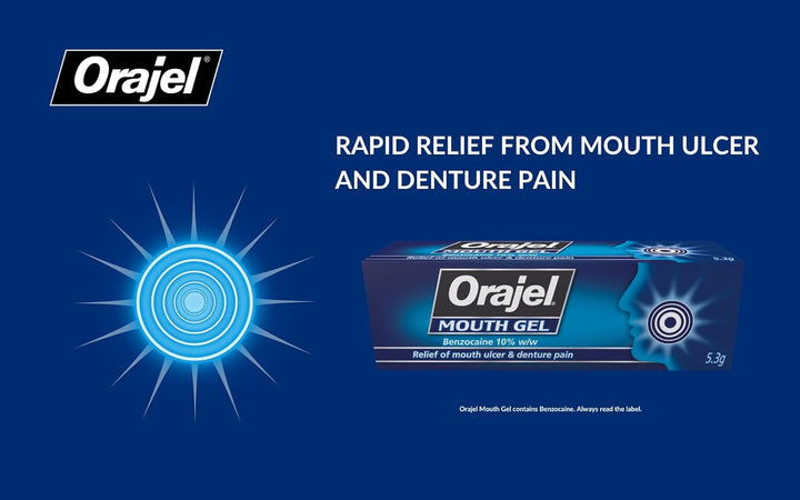 Mouth Gel, Denture and Ulcer Relief, Fast Acting Oral Care Treatment, Benzocaine 10%, 5.3G