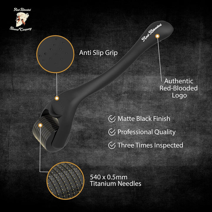 Beard Roller 0.5Mm – 540 Titanium Microneedle Derma Roller for Beard Growth & Hair Regrowth for Men – Microneedling Tool for Thicker, Fuller Beard & Skincare