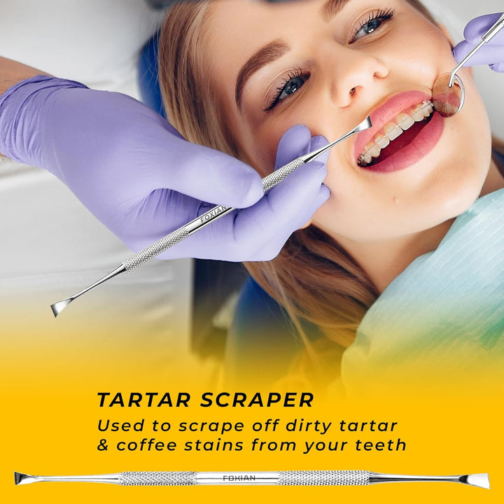 Professional 5 Pcs Oral Plaque Remover for Teeth Stainless Steel Tooth Picks Tartar Cleaner for Teeth Whitening & Oral Care Kit for Men Women Pets (5 Pcs)