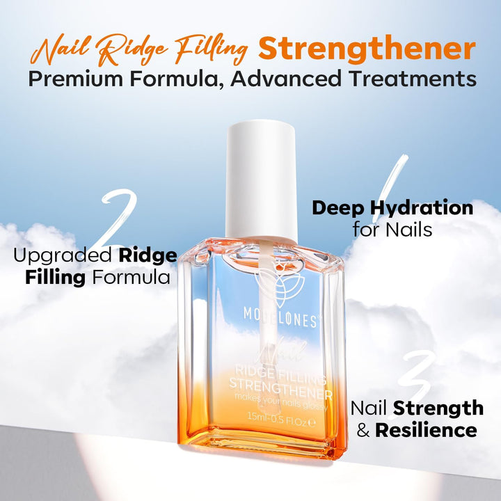 Nail Care 8 in One Ridge Filling Strengthener Treatment, Nail Polish Strengthener for Damaged and Weak Nails, Nail Hardener Extra Strong and Growth Smoothing Base Coat Clear Varnish 15Ml