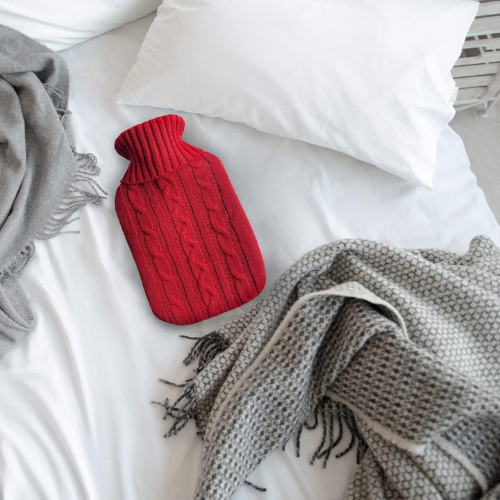 Red Knitted Hot Water Bottle Cover – Gifts for Men Women & Kids – Pain Relief Pad & Warmer for the Cold - Warm Body Back Neck Feet Hands – Fits 2 Litre Bottles Cover ONLY (Bag Not Included)…