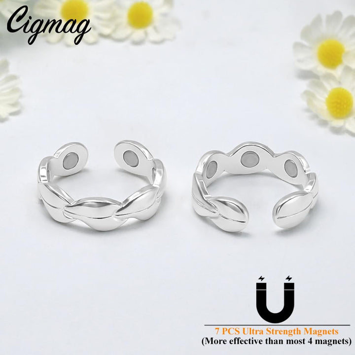 Lymphatic Drainage Magnetic Rings for Women - Copper Ring Finger Thumbs 7X Strength - Adjustable Solid Pure Copper with Present Box (Silver)