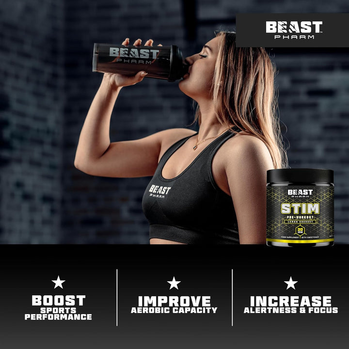 Beast STIM Pre Workout Powder - 30 Servings - Gym Beta Alanine Preworkout - Sour Cherry