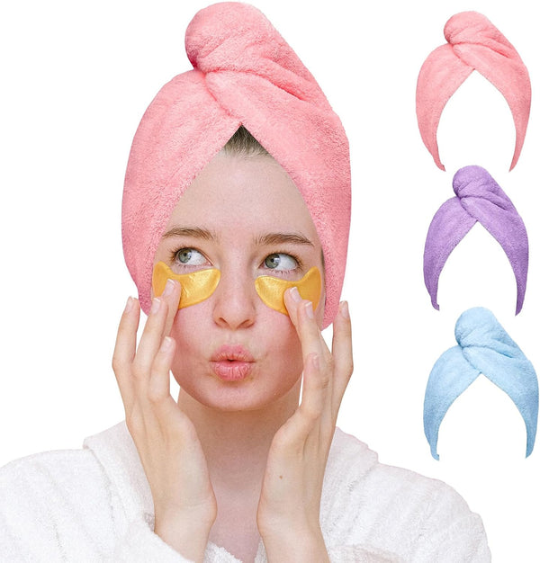 Hair Towel Wrap 3 Pack Microfibre for Long Hair Super Absorbent Soft Women Quick Dry Daily Use