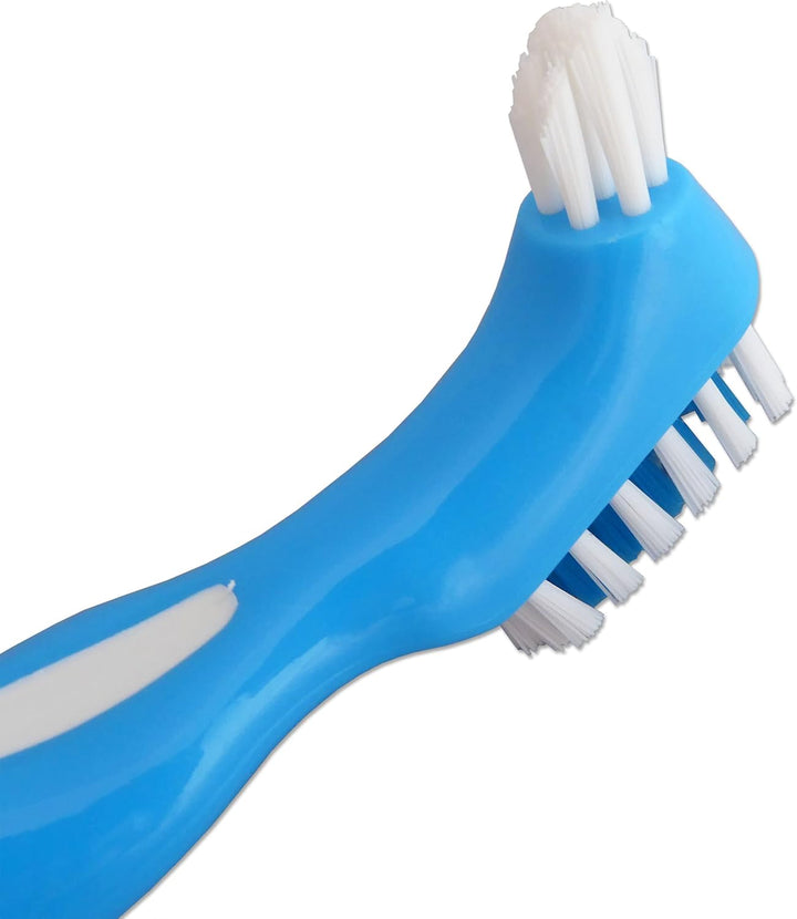 Denture Brush ~ Easy Grip Handle, Double Bristle Head… (Blue & White)