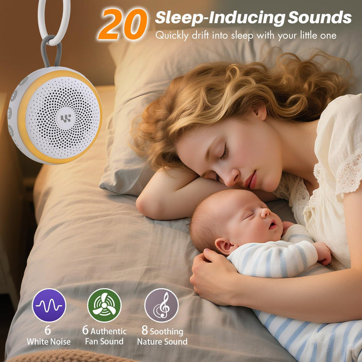 White Noise Machine Portable Sound Machine for Baby Adult Features Powerful Battery, 20 Soothing Sound, Noise Canceling for Sleeping, Sound Therapy for Office Home, Travel, Registry Gift