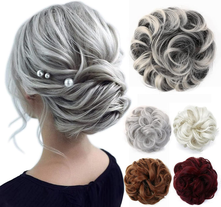 Messy Hair Bun Curly Wavy Hair Scrunchies Accessories Pieces for Women Girls Synthetic Chignons (Dark Brown)