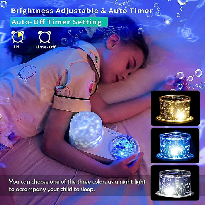 Ocean Projector Night Light, 360°Rotating Kids Night Light with 7 Films and Timer Sensory Lights, Bedroom and Ceiling Projector, Gifts for Children and Adults