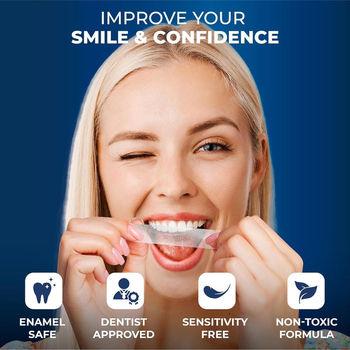 Professional Teeth Whitening Strips 7 Treatments - Enamel Safe - Non-Sensitive Formula - 14 Peroxide-Free Whitening Strips - Dentist Formulated Teeth Whitening Kit