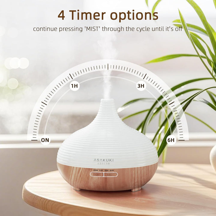 300Ml Essential Oil Diffuser, Wood Grain Ultrasonic Aromatherapy Diffuser, Quiet Diffuser with 4 Timers, Auto Shut-Off & Colour-Changing LED for Home, Office, Yoga | Relaxation & Better Sleep