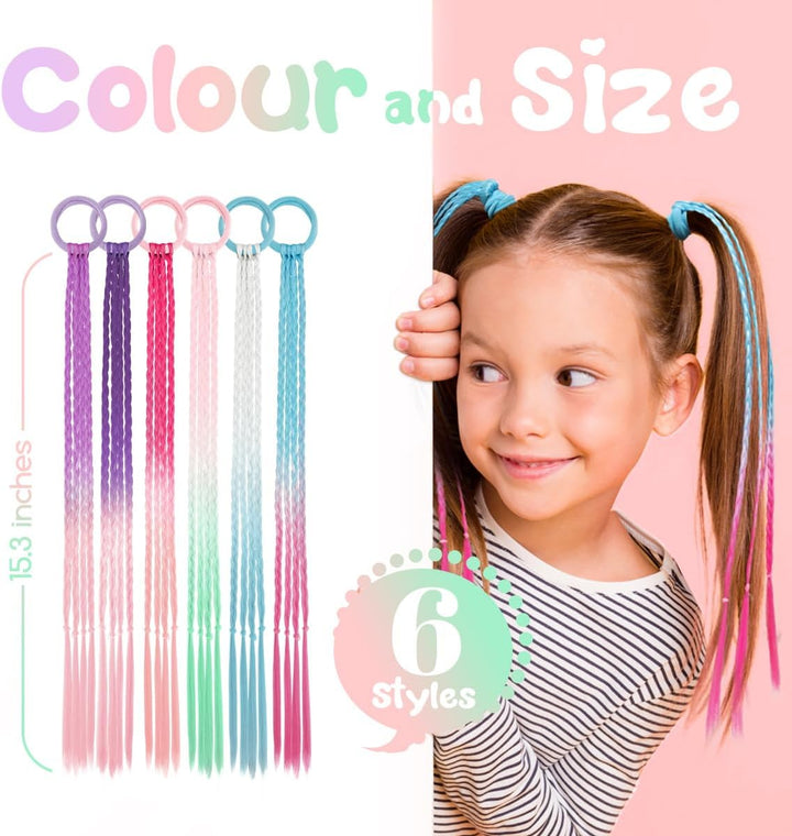 Coloured Hair Extensions for Girls, Crazy Hair Day Accessories to Styles, Kids Hair Accessories for Girls Christmas Gifts, 12 Pieces