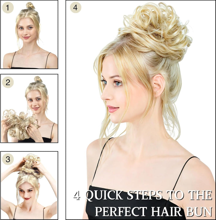 1 PCS Messy Bun Hair Piece with Elastic Band for Bun Making Curly Wavy Scrunchies Easy to Use Synthetic Hair Chignons Donut Accessories Scrunchies for Women Girls Ponytail (Dirty Blonde)