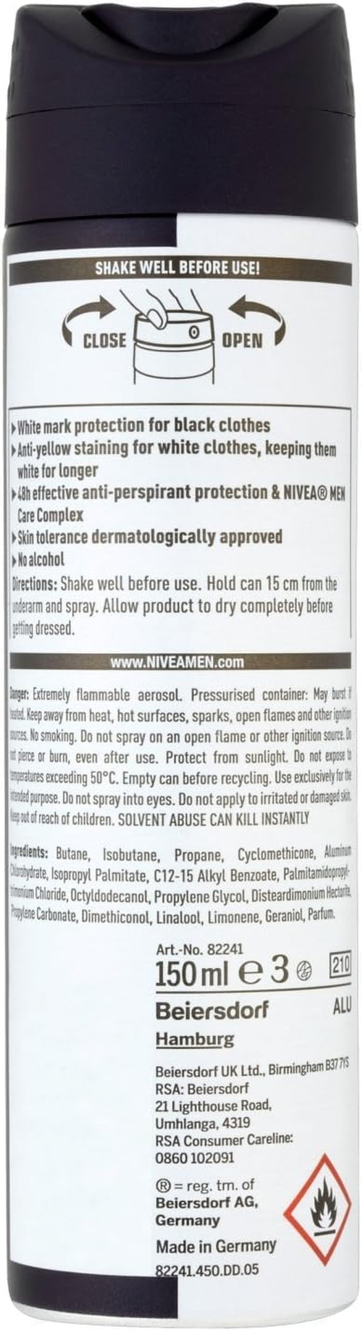 Black & White Original Anti-Perspirant (150 Ml), 72Hr Anti-Sweat Deodorant for Men, No Stains on Black and White Clothes