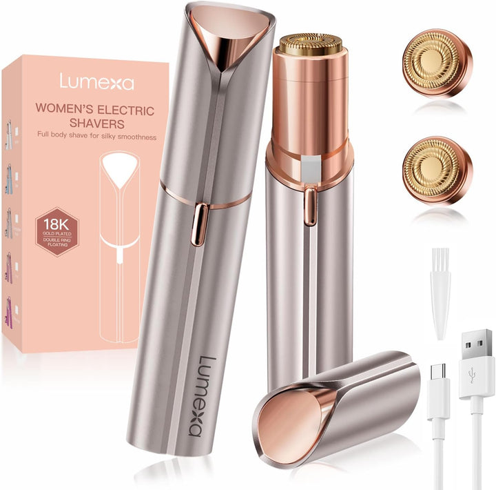 Facial Hair Remover Women, Lady Shaver for Women, Rechargeable Hair Remover Painless Face Hair Trimmer for Face Hair, Lips, Peach Fuzz, Bikini Body-White