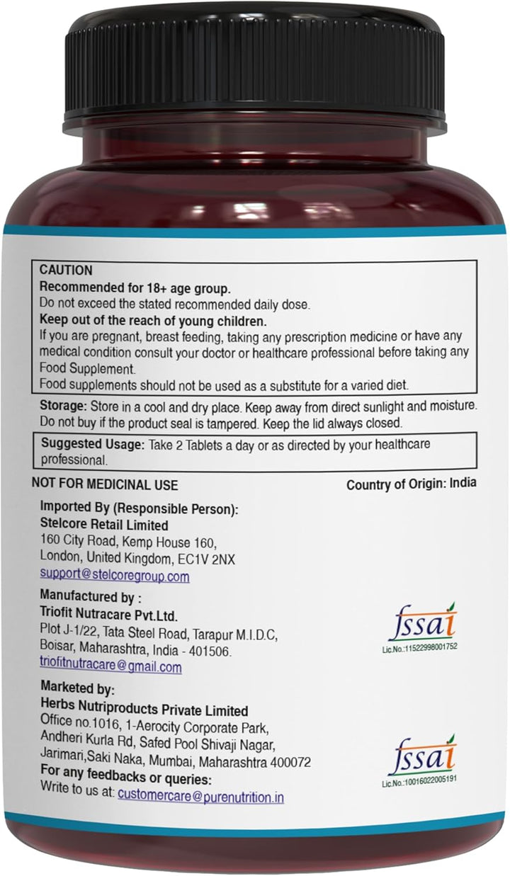 Pure Nutrition Cal D - Plant Based Calcium with VIT D3 K2 & Magnesium | 120 Tabs | 500Mg Vegan Calcium per Serving | Supplement for Bone Health