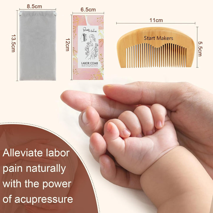 Birthing Comb for Labour Pain Relief & Hair Comb, Natural Wooden Birth Comb Postpartum Essentials, Hospital Bag Essential for Pregnant Women, Thoughtful Gift for Mum