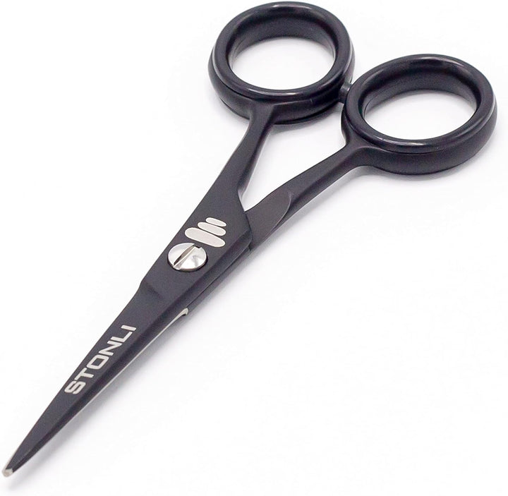 4.5 Inches Beard and Moustache Scissors - Nose Hair Trimming Stainless Steel Scissors, Safety Use for Eyebrows & Ear Hair (Black)