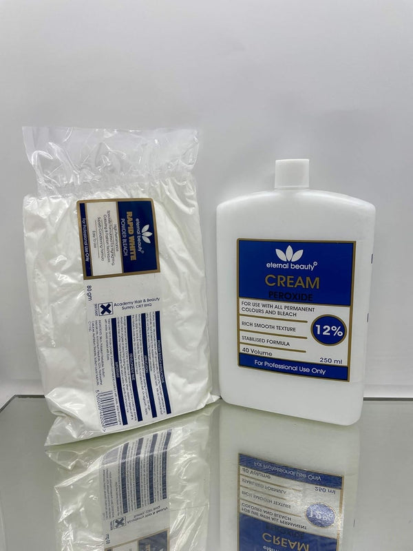 Hair Bleach Kit – White Bleach Powder 80G + Cream Peroxide 12% 40 Volume 250Ml – Professional Hair Lightening, Highlighting & Hair Coloring Kit for Salon & Home Use by ETERNAL BEAUTY