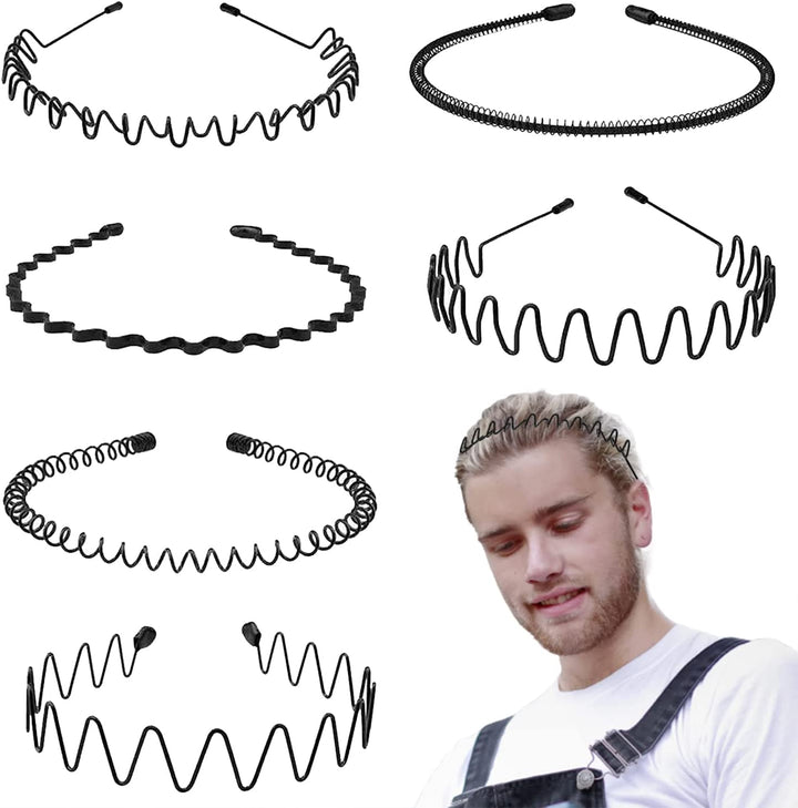 Mens Hair Band Sports Hair Bands Men, Non-Slip Sports Fashion Headband, Metal Hair Band Men, Hair Hoop Outdoor Sports, Weddings and Daily Wear (6 Pcs)