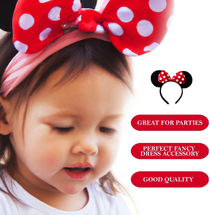 Black with Red Bow & White Polka Dot Minnie Mouse Disney Fancy Dress Ears Head Band