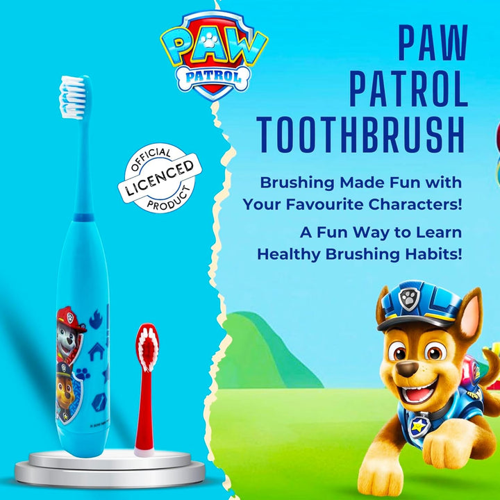 Paw Patrol Battery Powered Electric Toothbrush for Kids – Soft Zig-Zag Bristles, Easy-Grip Handle, Extra Replacement Head & Battery Included | Gentle, Effective, and Fun Oral Care for Children Ages 3+