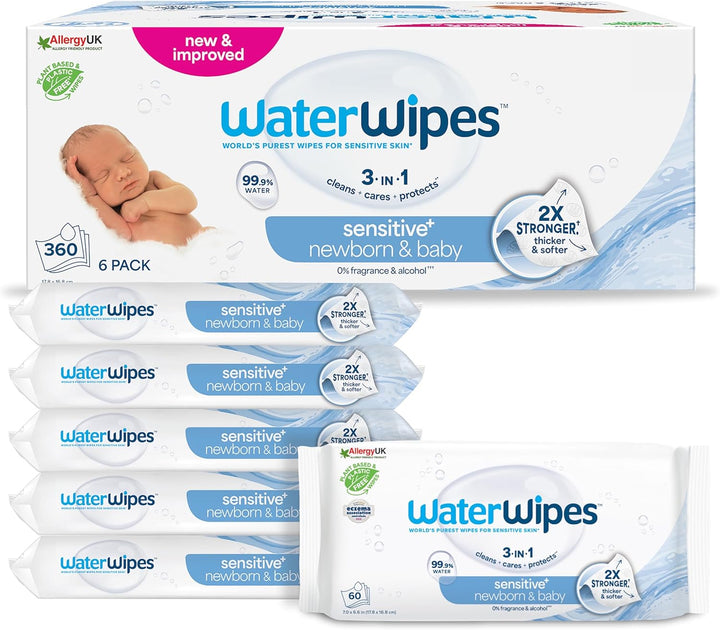 Sensitive+ Newborn & Baby Wipes, 720 Count (12 Packs), 3-In-1 Cleans, Cares, Protects, 99.9% Water, Unscented