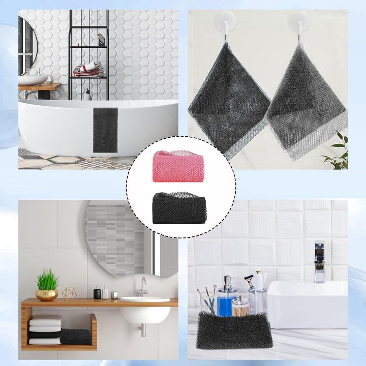 2Pcs African Exfoliating Net, African Exfoliating Sponge, Nylon Back Scrubbers, Shower Sponge Body Sponge, Deep Cleaning African Net Bathing Sponge for Men and Women 80 × 30Cm