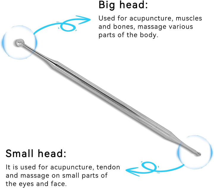 Dual Head Facial Reflexology Tools, 15Cm Stainless Steel Acupuncture Needle Portable Ear and Body Point Probe Pen Self Deep Tissue Massage Tool