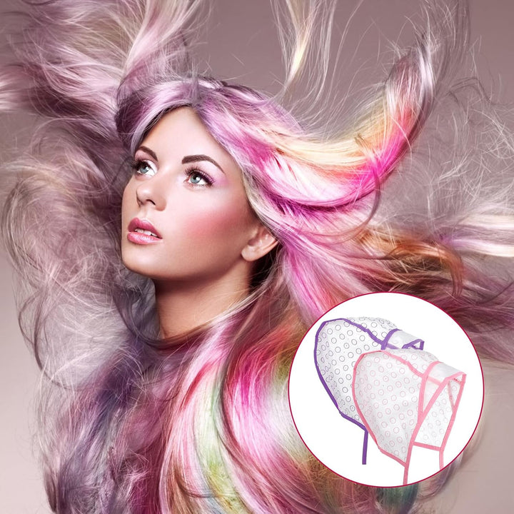 12 Pcs 4 Sets of Highlight Cap with Hooks, Hair Highlighting Caps, Highlight Hair Coloring Frosting Dye Kit for Salon Hair Dyeing Hairdressing (Purple+Pink)