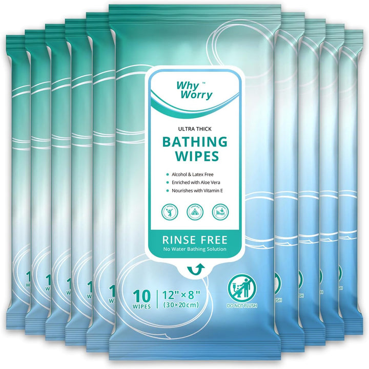 Ultra Thick Body Wipes for Adults No Shower, Shower Wipes with Aloe for Women, Men & Elderly, Extra Large Bed Bath Cloths for Cleansing, Camping, Gym & Travel, Fresh Scent, 20X30 Cm, 50 Count