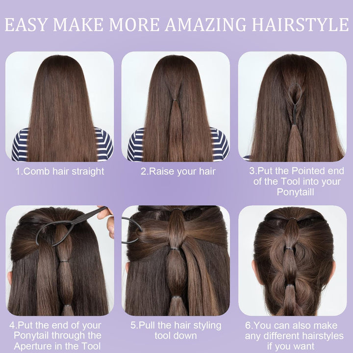 3Pcs Topsy Tail Hair Tool, Hair Braiding Tool French Braid Loop Tool, Rat Tail Comb Fast Hair Styling Accessories (Black)