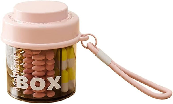 Small Pill Bottle Container, Cute Pill Dispenser with 4 Compartments, round Medicine Dispenser Pocket Purse Vitamin Fish Oil Organizer (Pink)