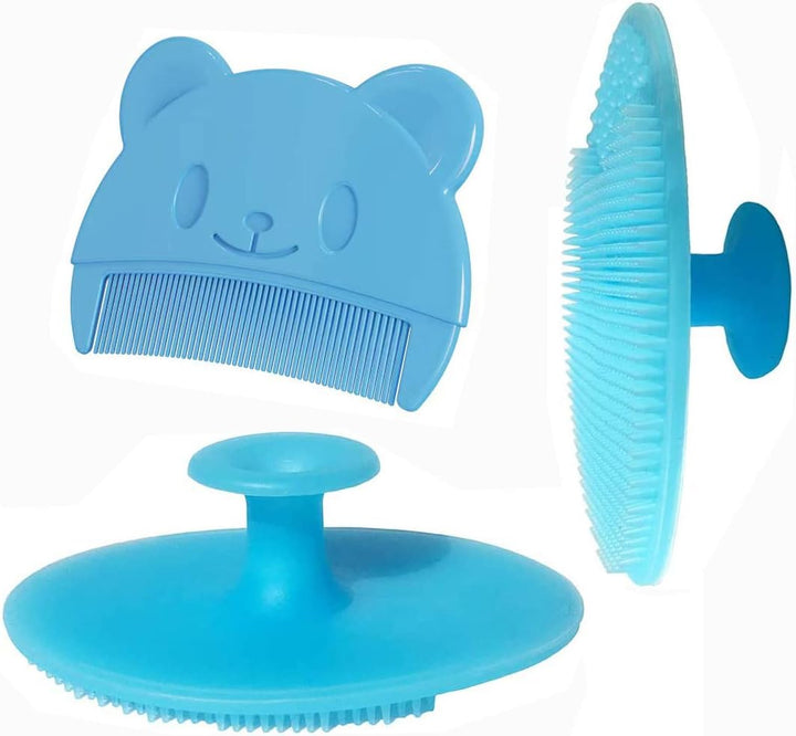Baby Bath Brush, Baby Cradle Cap Brush, Silicone Massage Brush, Baby Comb, Children'S Comb（3Pcs） (Blue)